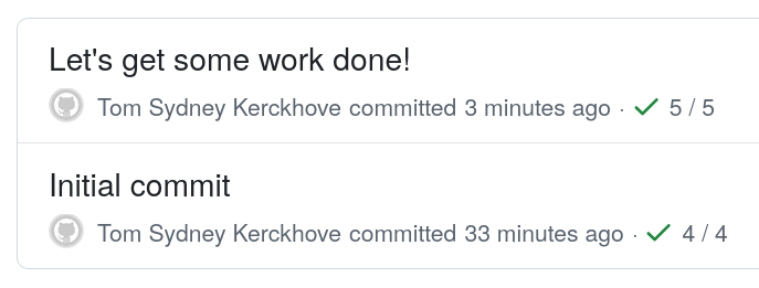A commit log with NixCI showing CI passes immediately from the initial commit